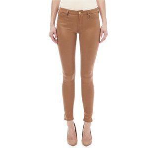 7 For All Mankind High Waist Ankle Skinny Jeans Camel Brown Faux Leather